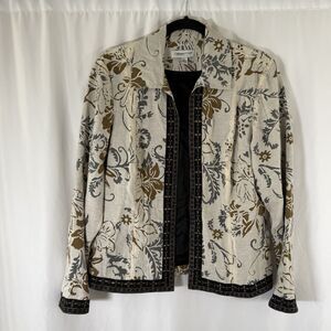 Coldwater Creek Linen Blend Jacket Women's Small White Floral Open Front Light